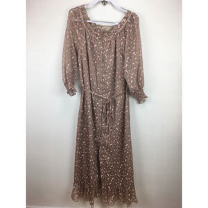 Lost Ink Beige Floral Print Fit & Flare Dress M/L